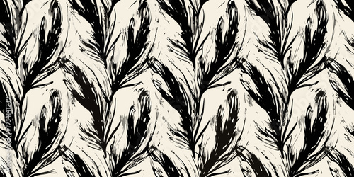 Abstract black and white feather pattern creating a textured background