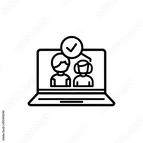 Remote homework supervision icon. Education and distance learning monitoring symbol. Bold outline style. Vector illustration isolated on white background.