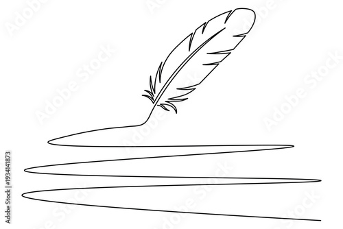 Signature Feather Continuous One Line Art Minimalist Writing Stroke Illustration