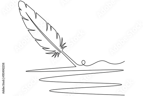 Quill Pen and Ink Stroke Continuous Line Drawing Vector Design