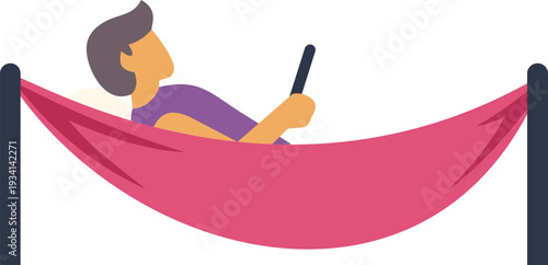 Man lying in a hammock, using a smartphone for relaxation and leisure