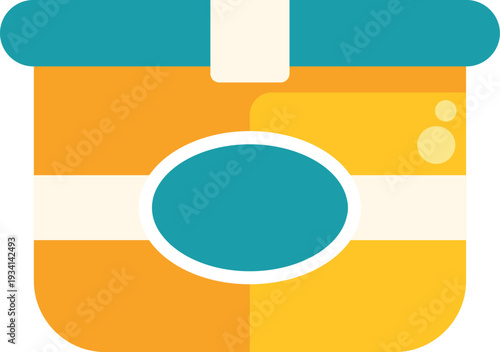 Yellow jar or container with a blank blue label, suitable for food or beauty products