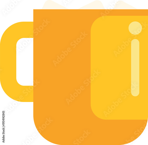 Yellow mug containing hot chocolate with marshmallows flat icon design