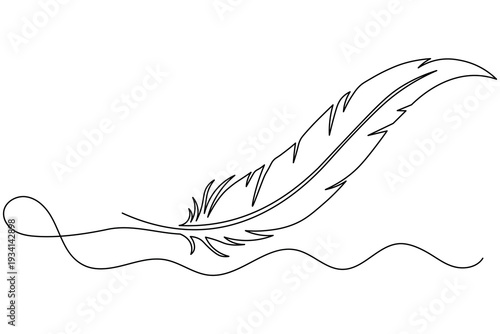 Curved Bird Feather Continuous One Line Drawing Minimalist Softness Icon