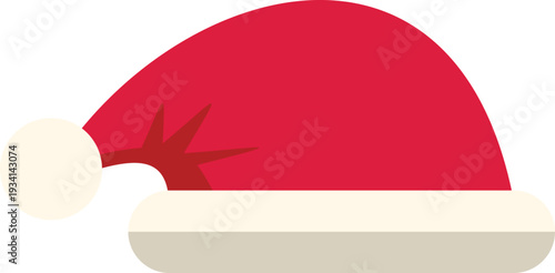 Red santa hat with white brim and pompom on white background