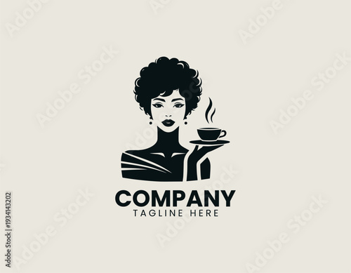 Elegant woman holding coffee cup in clean modern cafe lifestyle vector illustration