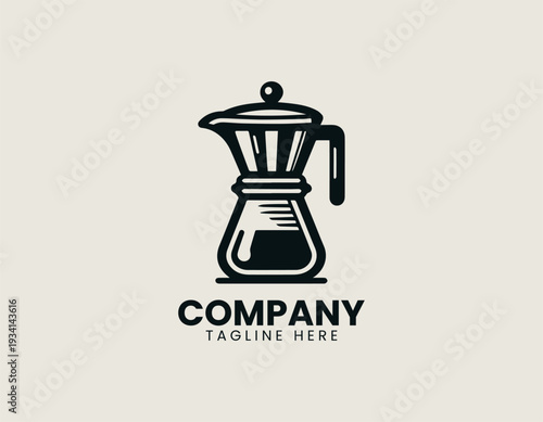 Pour over coffee maker in clean modern cafe vector illustration style