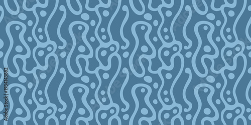 Abstract seamless pattern with flowing organic shapes in blue tones