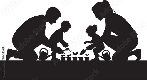 Black silhouette of family with two adults and two children
