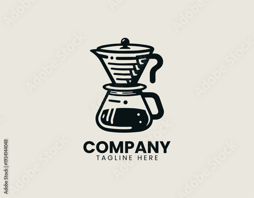 Pour over coffee maker in clean modern cafe vector illustration style