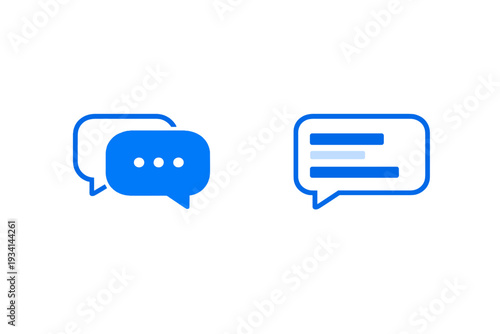 A set of blue chat bubble icons featuring an ellipsis and text lines is shown on a black background, symbolizing online conversation and digital messaging.