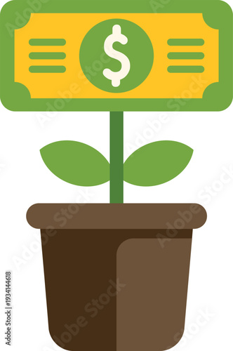Money plant with dollar banknote representing investment growth and wealth accumulation