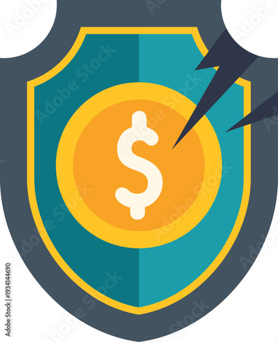 Shield with dollar coin showing damage, representing financial risk and insecurity