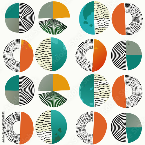 Wallpaper Mural Abstract geometric patterns featuring colorful semi circles and diverse textures Torontodigital.ca