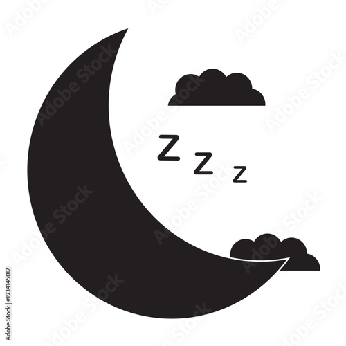 Zzz icon. silhouette icon vector flat illustration on white background. solid style with moon.