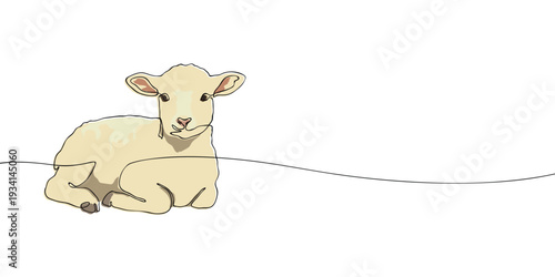 Minimal illustration of a lamb resting peacefully, symbolizing innocence, sacrifice, purity, and Christian faith associated with Easter and the Lamb of God.