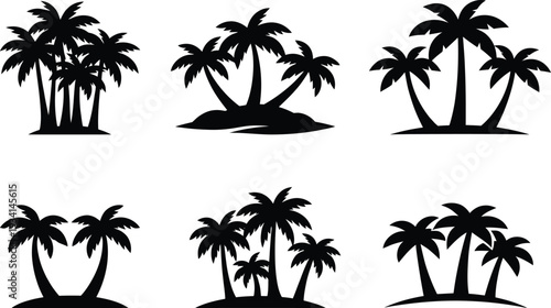 Black silhouettes of palm trees on white background tropical