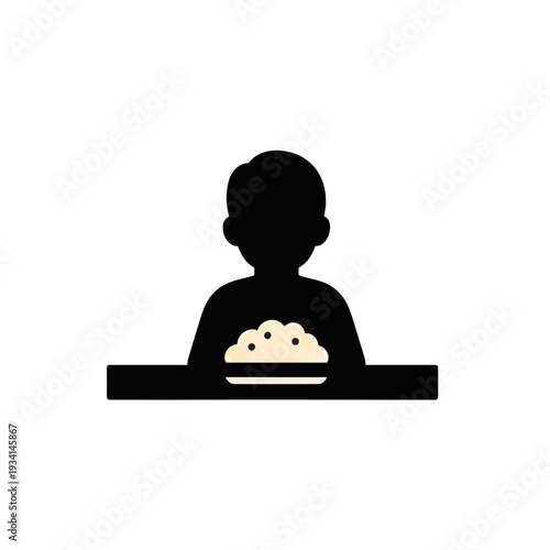 Child eating plain food silhouette. Picky eater and sensory diet concept vector