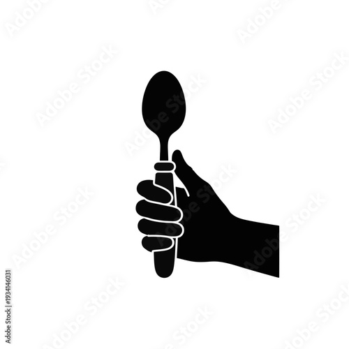 Adaptive spoon with thick handle icon. Assistive eating utensil for disability and elderly care. Vector silhouette