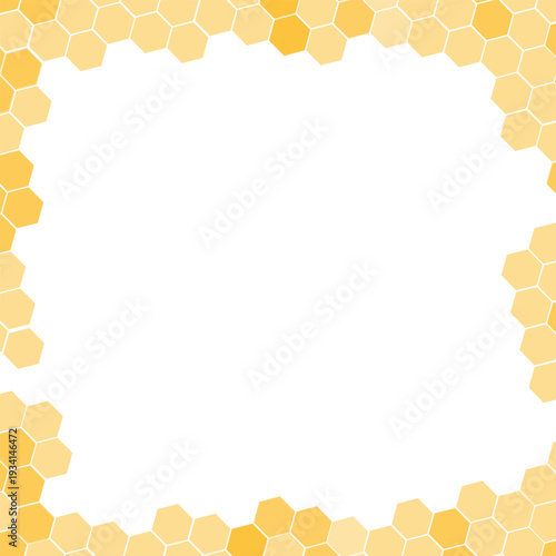 Minimalist honeycomb vector border frame featuring yellow hexagonal patterns, perfect for honey product labels, organic food branding, and bee themed event invitations.