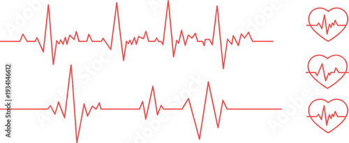 Red Heartbeat Line and Heart with ECG Wave vector illustration