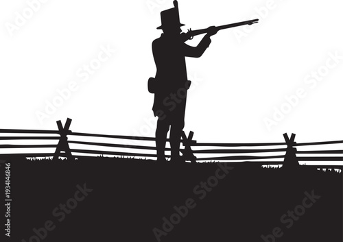 Revolutionary soldier silhouette vector illustration aiming rifle transparent background
