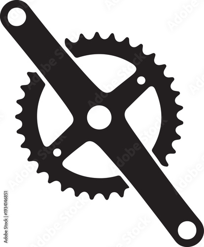Bicycle Crankset Icon in silhouette white background..