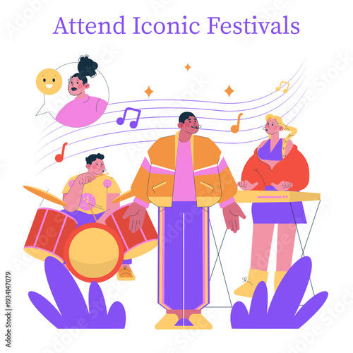 Music Festival Performance Vector Illustration