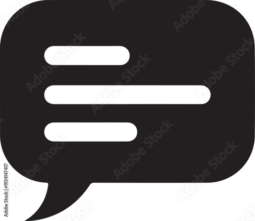 A simple black speech bubble icon on a white background is displayed prominently.
