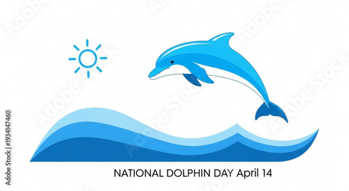 Dolphin jumping out of ocean waves on national dolphin day april 14th sunny celebration