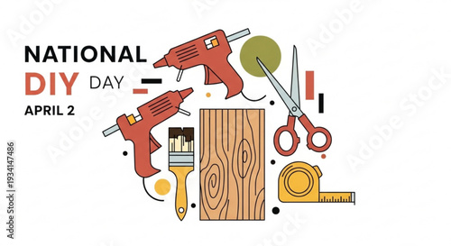 National diy day illustration with tools and supplies for crafting and woodworking projects on april 2