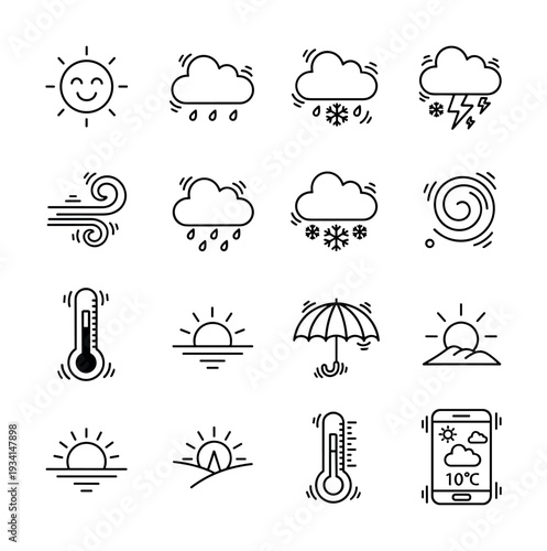 Collection of weather icons representing various atmospheric conditions and forecasts