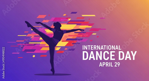 Ballerina dancing in colorful abstract background international dance day april 29 celebration