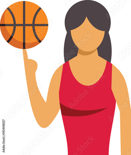Woman athlete balancing a basketball on her finger demonstrating skill