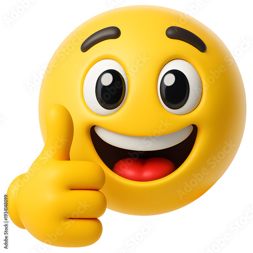 Thumb up emoji character isolated in transparent background for feedback symbols and apps