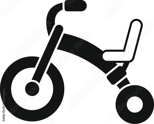 Black and white graphic icon of a tricycle on a white background