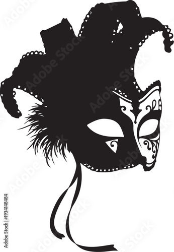 Black venetian carnival mask with jester hat venetian mask