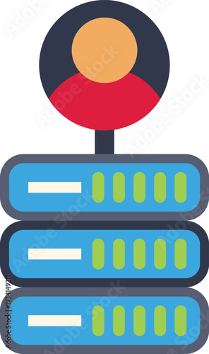 User icon linking to a stack of servers representing data storage and privacy
