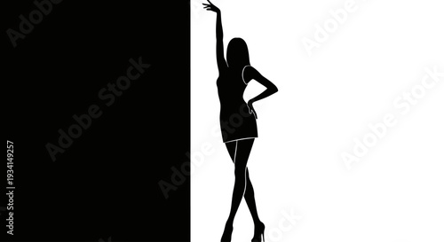 A silhouette of a confident woman standing in a dramatic pose against a contrasting background