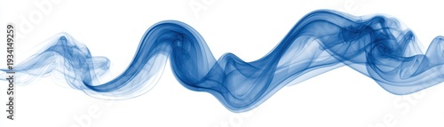 Blue abstract wave of swirling smoke or fluid dynamics forming an ethereal horizontal line