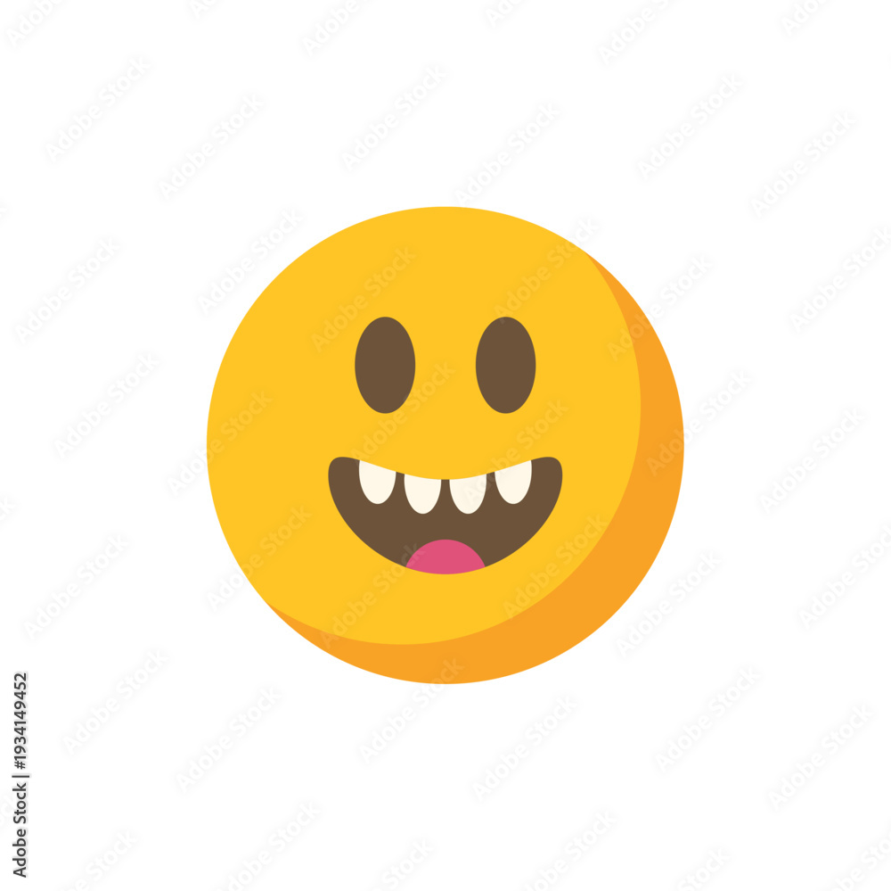 Fototapeta premium Yellow emoji with big eyes and buck teeth expressing happiness