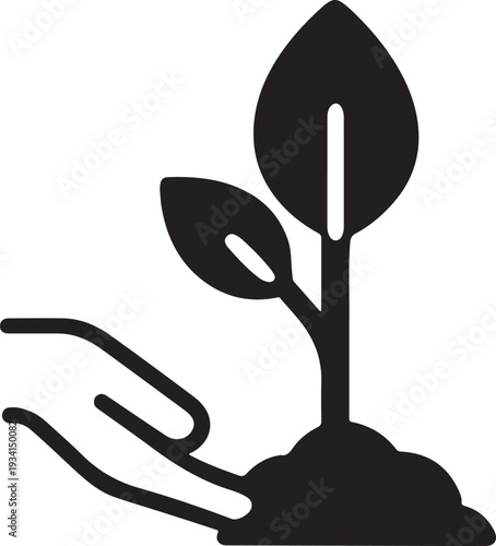 Tree planting concept vector icon, eco reforestation symbol for green environment and nature care.