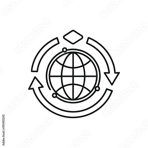 Global Connectivity Icon with Arrows Around Globe Representing International Exchange and Worldwide Communication Vector Illustration