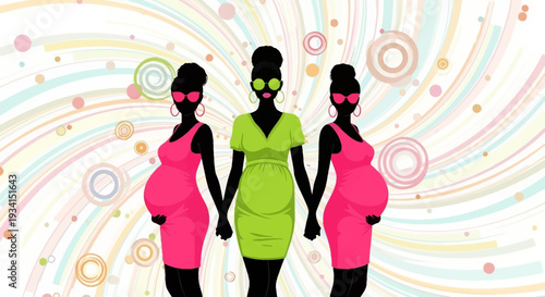 Vibrant Pregnant Women Silhouettes: Diversity, Sisterhood, & Expectant Motherhood Celebration