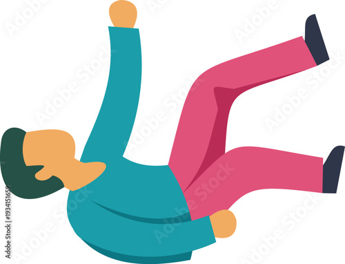 Person falling down, illustrating accident, risk, and unexpected motion in flat design style