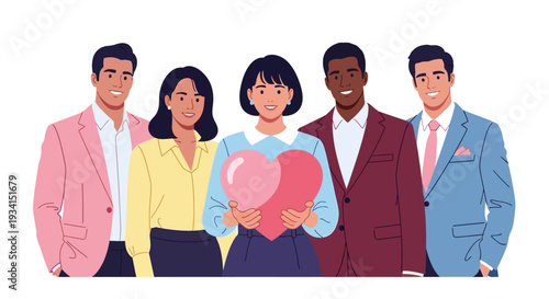 Diverse Business People Holding Heart Symbolizing Care, Community, and Empathy