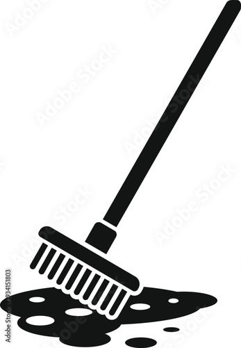 Broom sweeping up a messy spill, symbolizing cleaning and tidiness