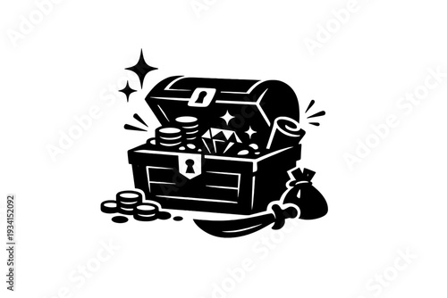 A whimsical black and white line drawing of a cute cat sitting inside a large coffee mug, surrounded by stars and clouds in a minimalist hand-drawn style on a dark background.