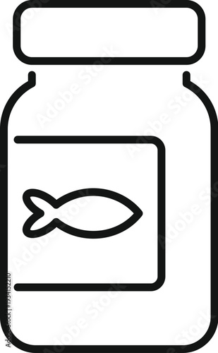 Bottle outline icon presenting fish symbol for omega 3 fat acid supplements