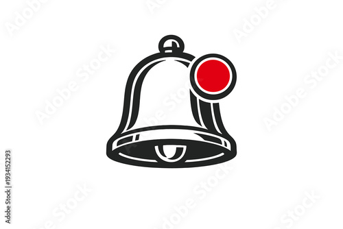 A black and white line art illustration of a notification bell icon featuring a bright red circular badge on the right side, set against a solid black background.